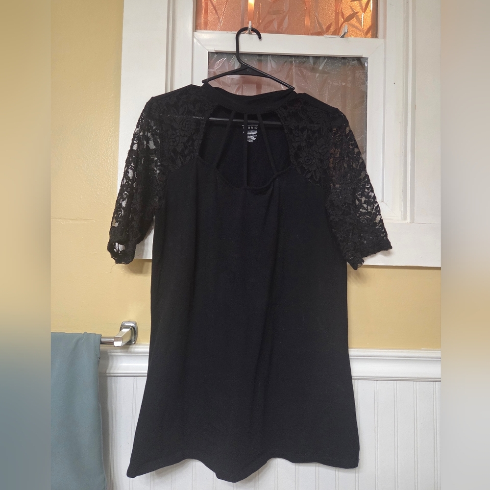 Torrid Black Lace Sleeve Shirt